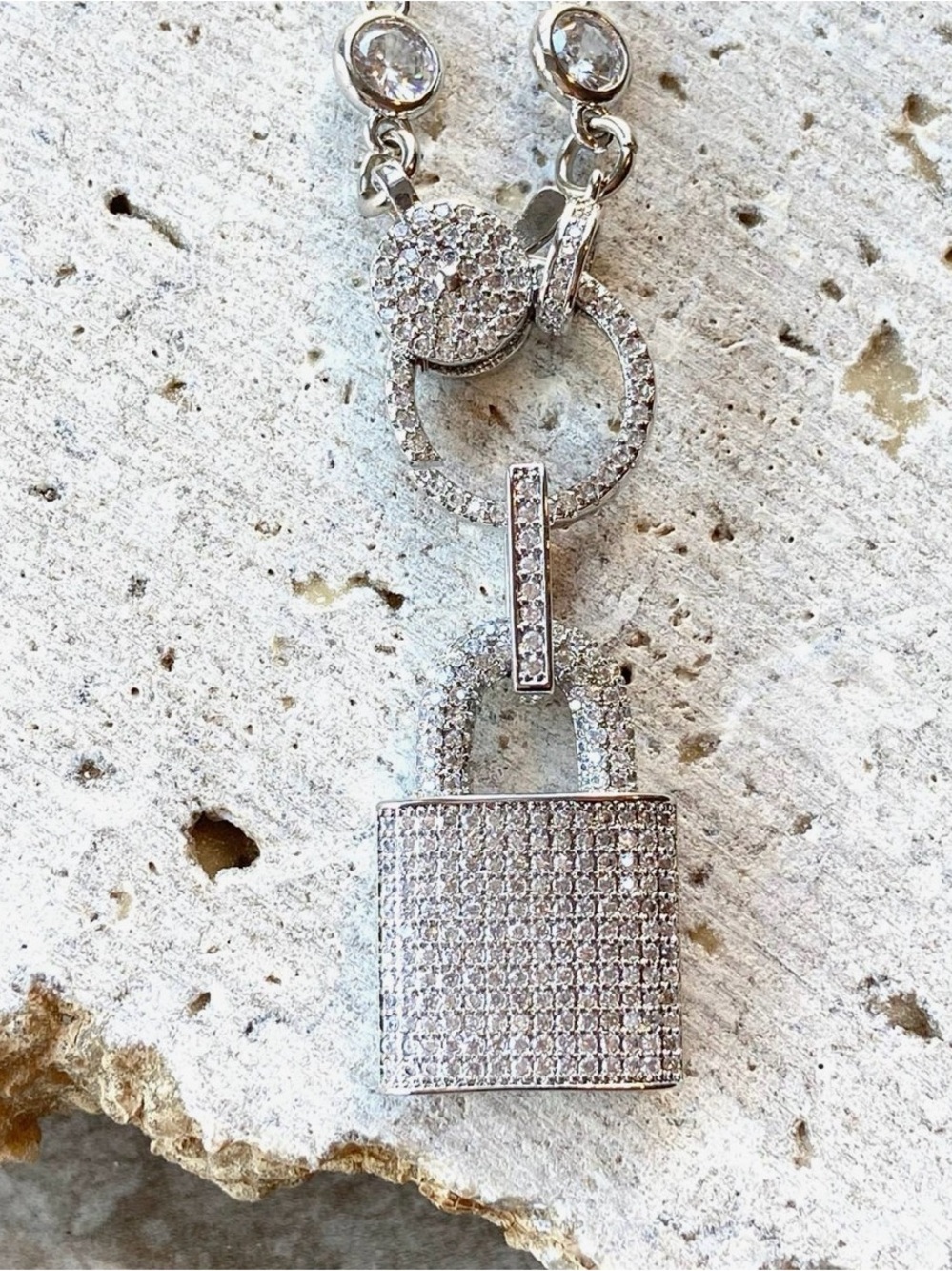Pavé Padlock Pendant Necklace in Silver Tone